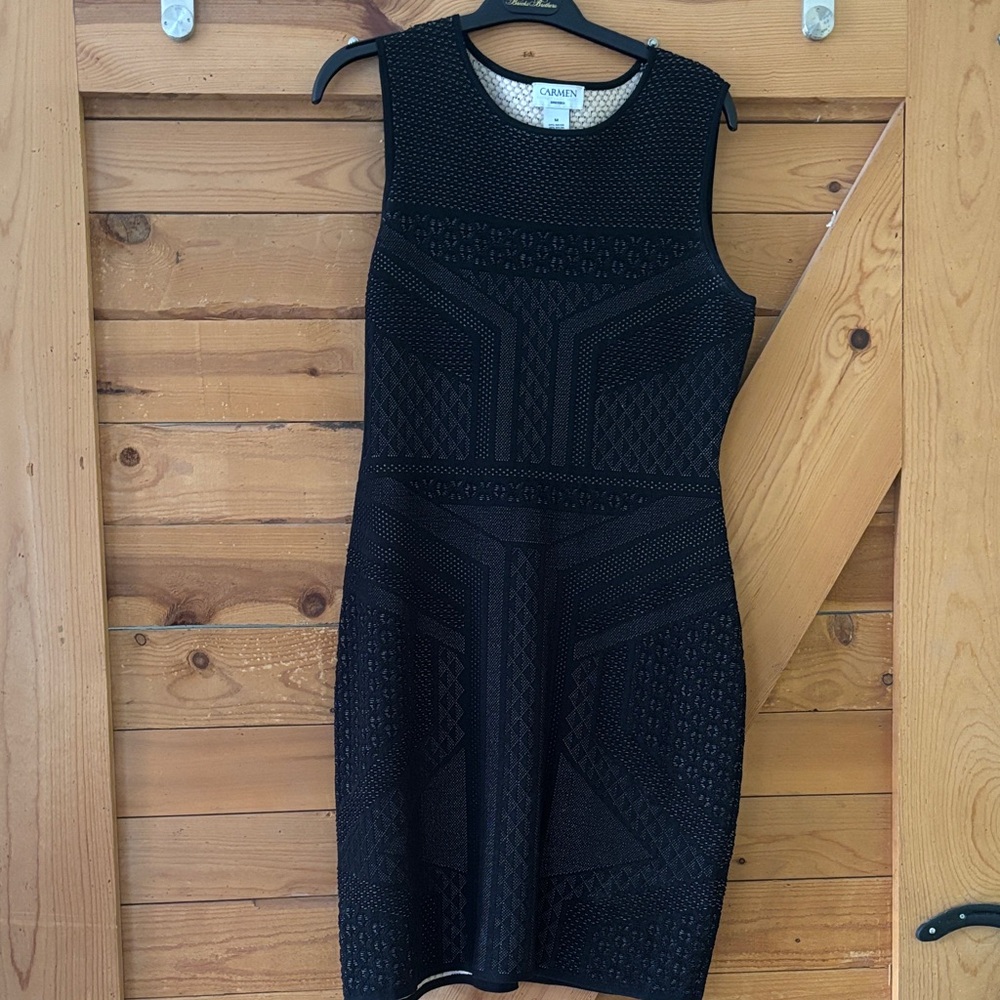 Carmen Marc Valvo Black Textured Mini Dress